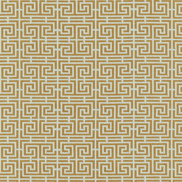 Schumacher Chinois Fret Tobacco / Aqua Fabric Sample 54954