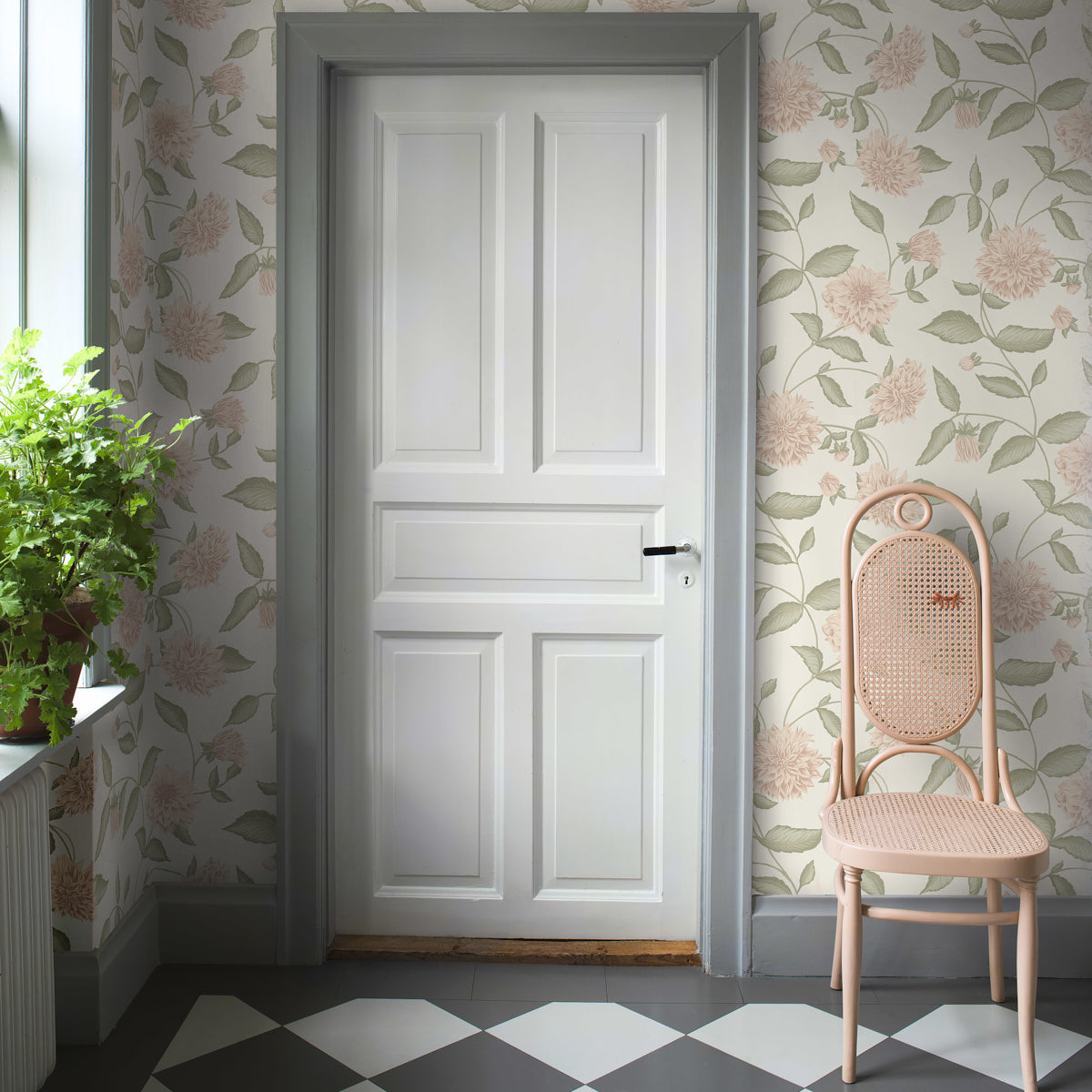 Schumacher DahliadroM Blush Wallpaper Sample 5718