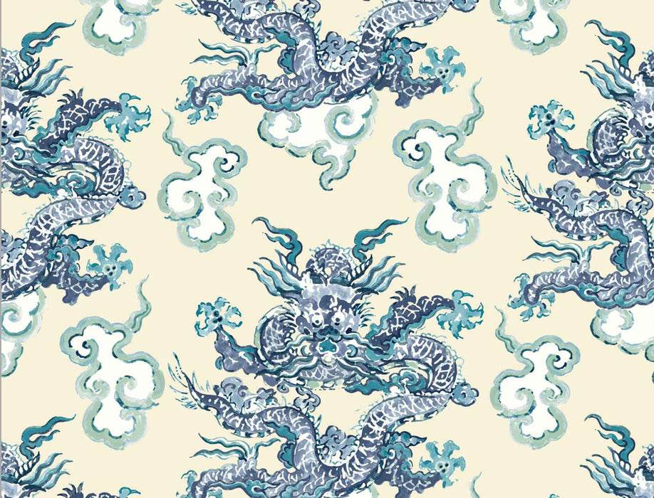 No.9 Thompson Dragon Dance  Antique Blue Wallpaper N9021012004