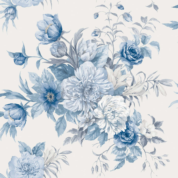 Schumacher Floral Charm Blue And White Wallpaper Sample 6140