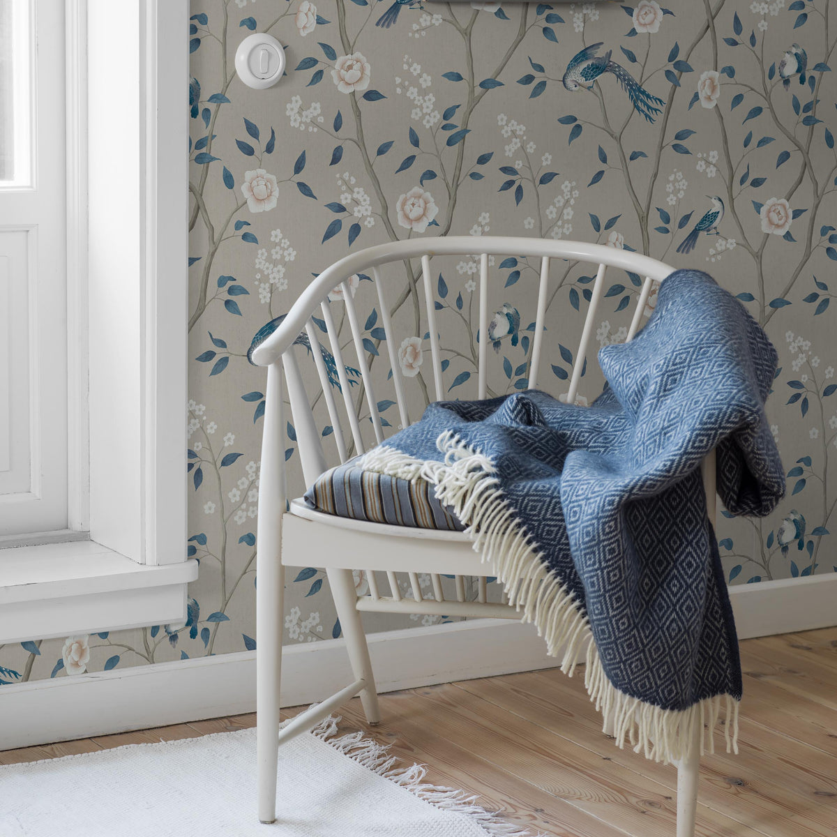 Schumacher Paradise Birds Turquoise Shimmer Wallpaper Sample 6143