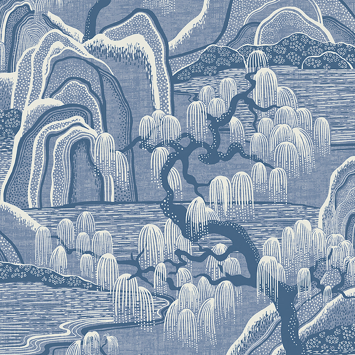 Schumacher Indigo Garden Blue And White Wallpaper Sample 6147