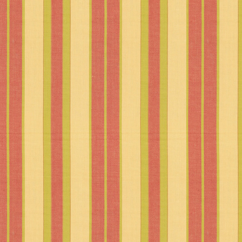 Schumacher Beacon Cotton Stripe Maize/Pear/Coral Fabric Sample 62996