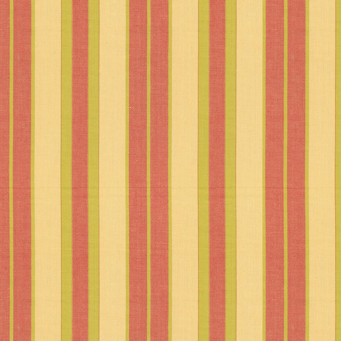 Schumacher Beacon Cotton Stripe Maize/Pear/Coral Fabric Sample 62996