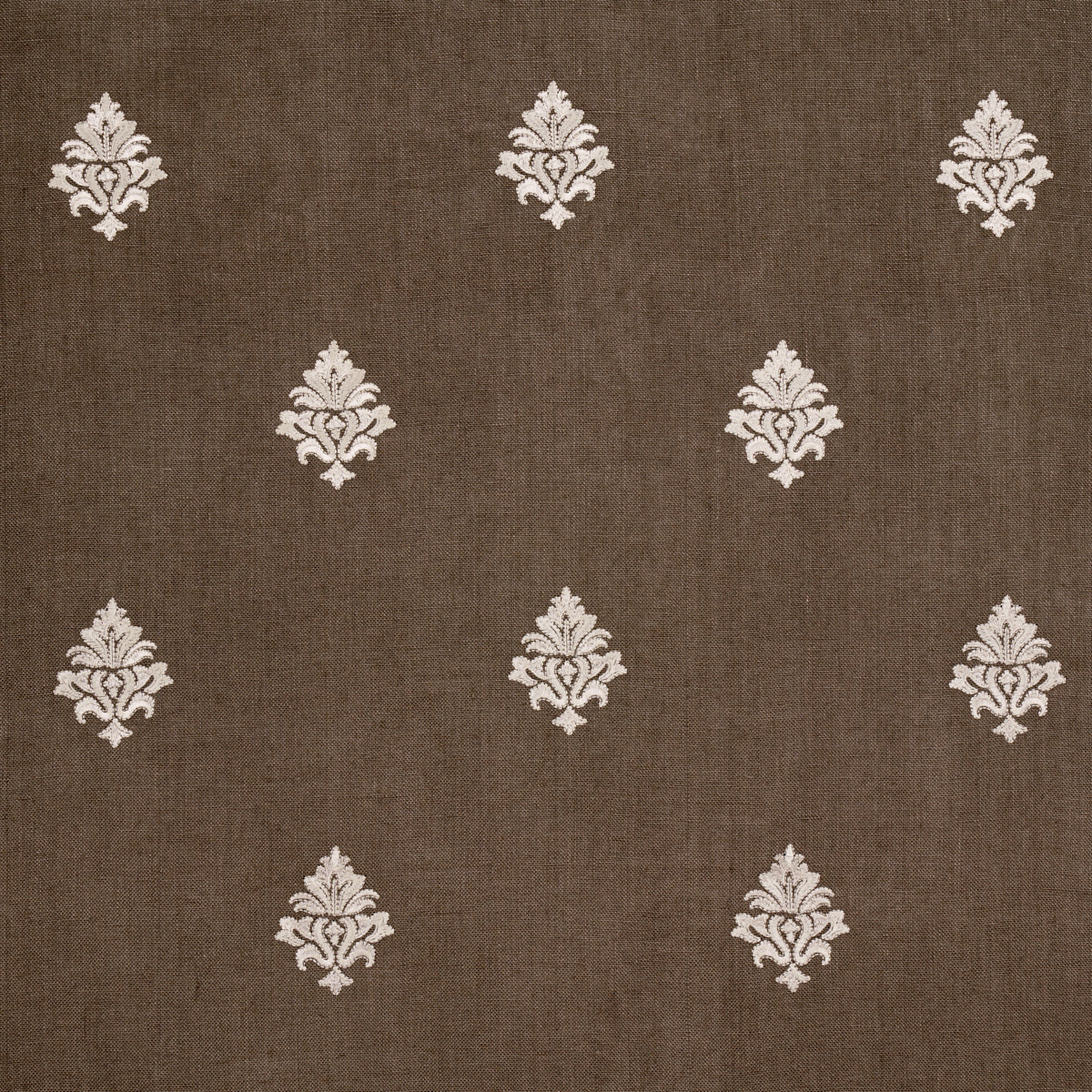 Schumacher Lorenzo Embroidery Coffee Bean Fabric Sample 64722