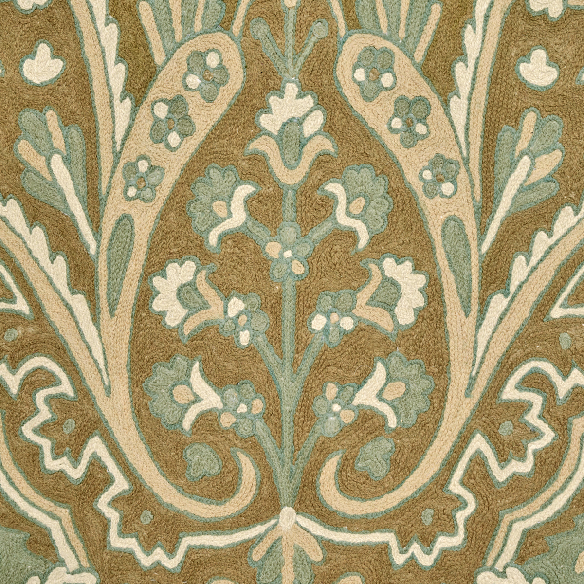 Schumacher Maharajah Crewel Embroidery Verdigris Fabric 64810