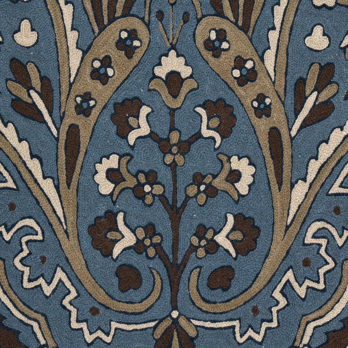Schumacher Maharajah Crewel Embroidery Indigo Fabric 64812
