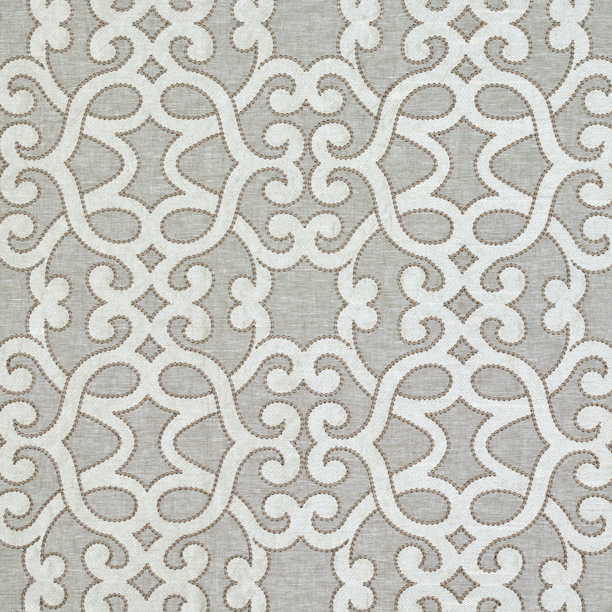 Schumacher Amboise Linen Embroidery Oyster Fabric 65182