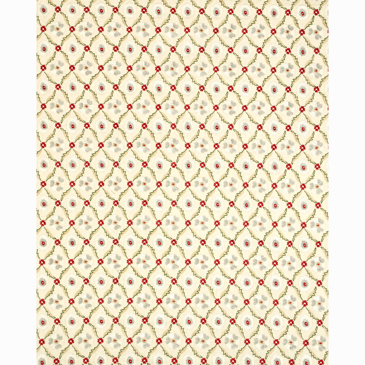Schumacher Claremont Embroidery Crimson Fabric 65740