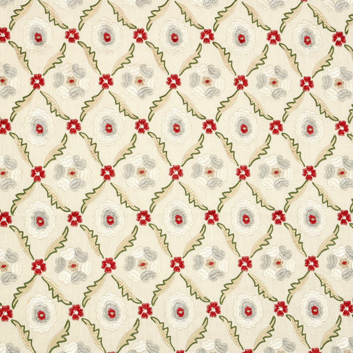 Schumacher Claremont Embroidery Crimson Fabric 65740