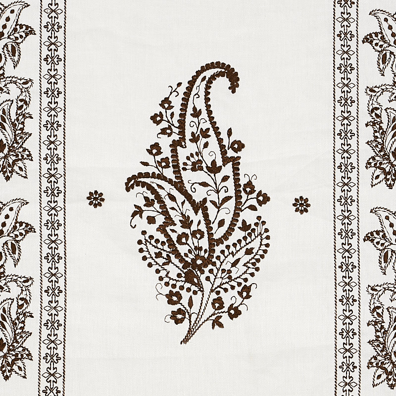 Schumacher Jaipur Linen Embroidery Brown Fabric 65801