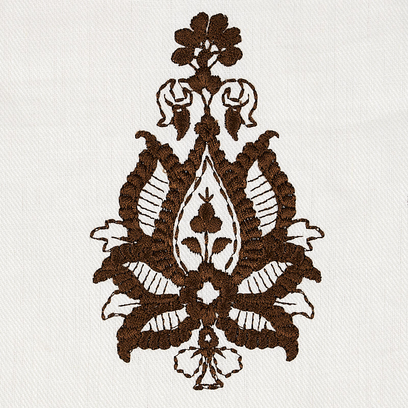 Schumacher Jaipur Linen Embroidery Brown Fabric 65801