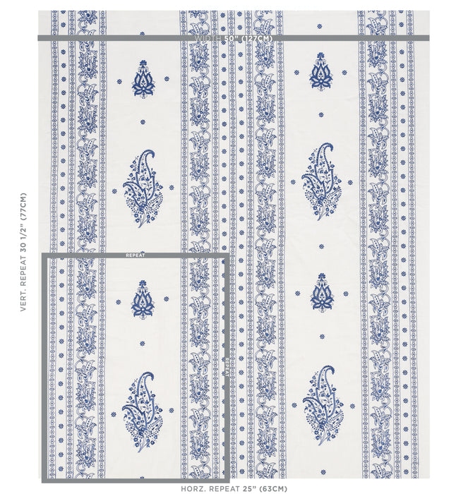 Schumacher Jaipur Linen Embroidery Blue Fabric 65802