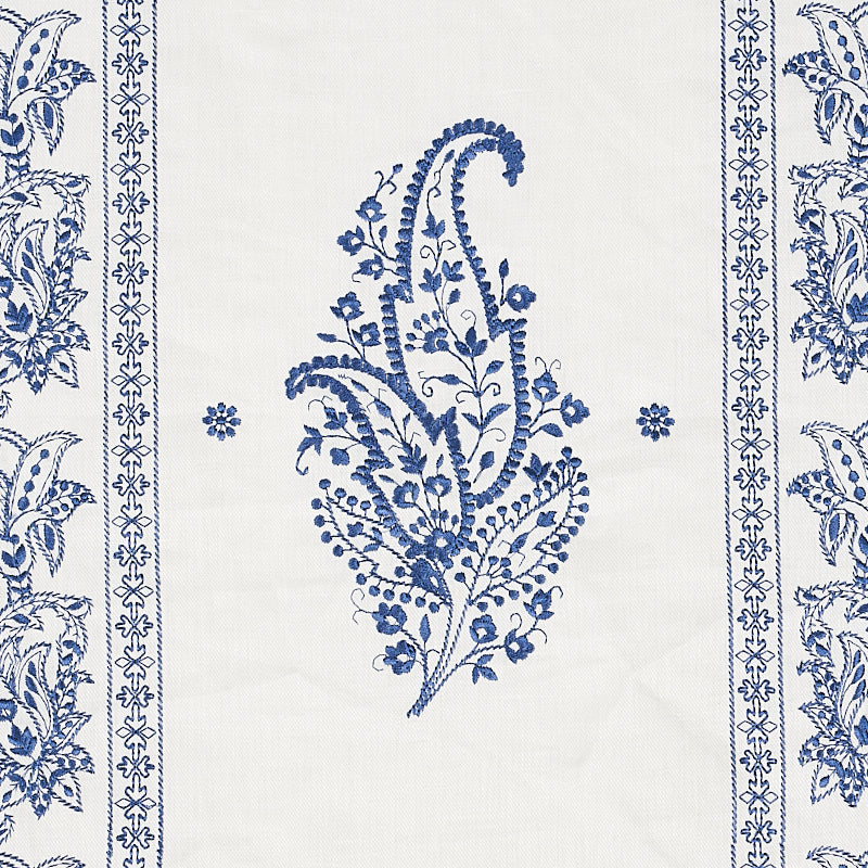 Schumacher Jaipur Linen Embroidery Blue Fabric 65802