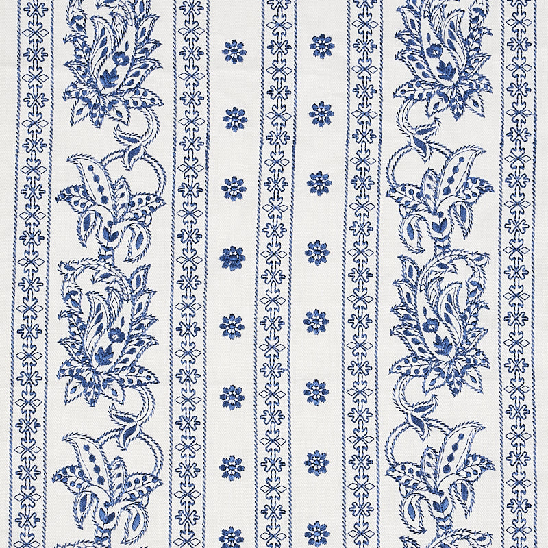 Schumacher Jaipur Linen Embroidery Blue Fabric 65802