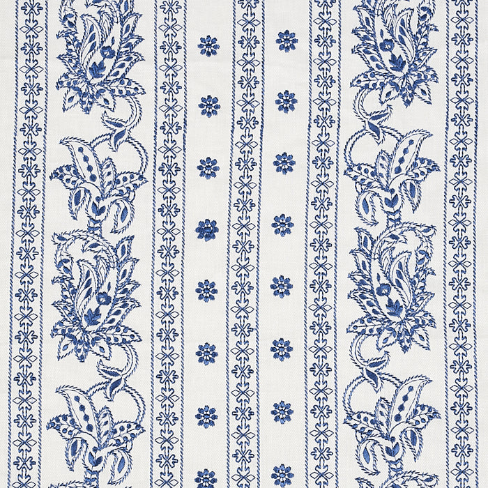 Schumacher Jaipur Linen Embroidery Blue Fabric Sample 65802