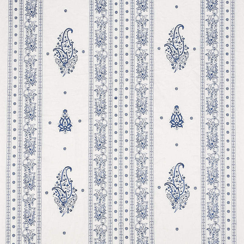 Schumacher Jaipur Linen Embroidery Blue Fabric Sample 65802