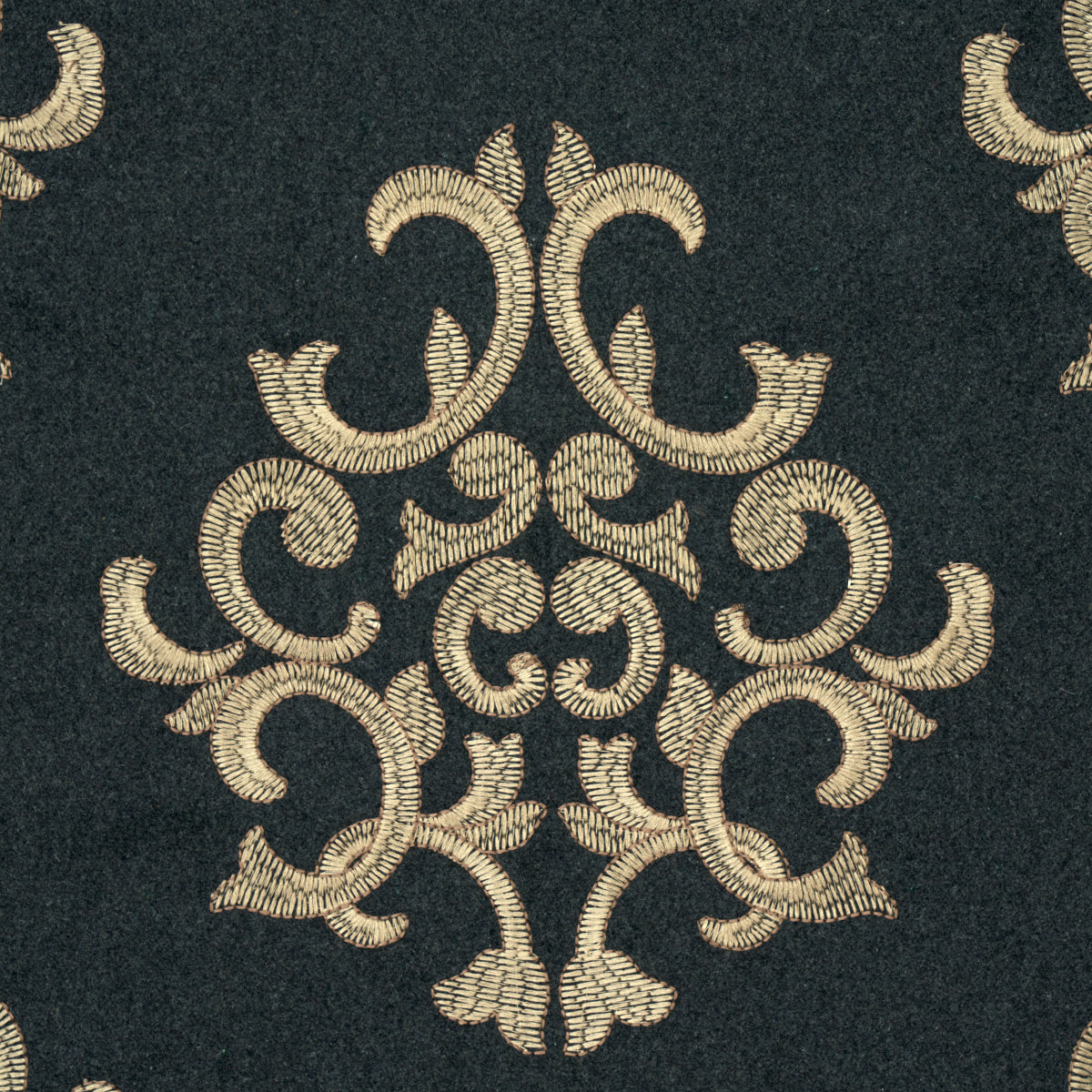 Schumacher Byron Embroidered Wool Charcoal Fabric 66830
