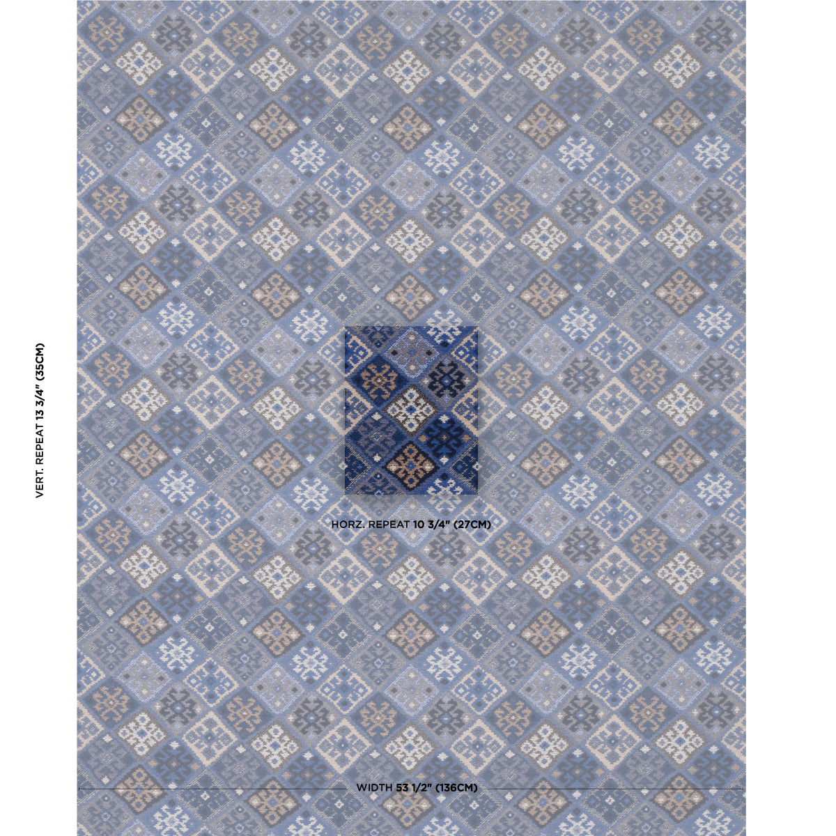 Schumacher Kilim Weave Blue Fabric Sample 67143