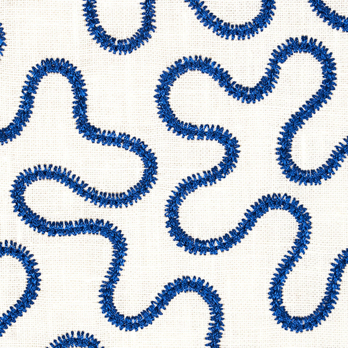 Schumacher Meander Embroidery Blue On Ivory Fabric Sample 67603