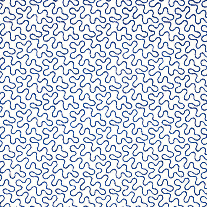 Schumacher Meander Embroidery Blue On Ivory Fabric Sample 67603