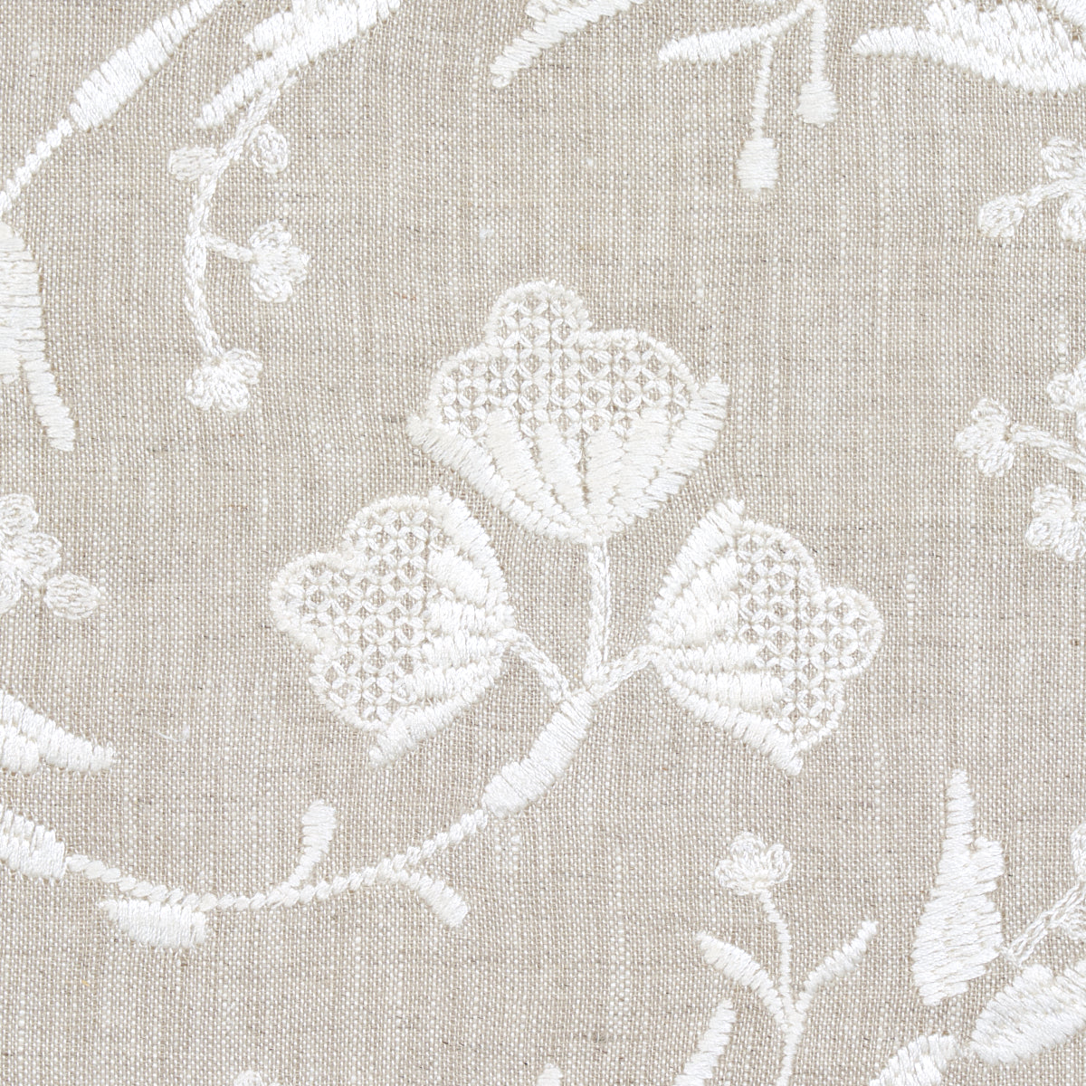 Schumacher Fiorentina Embroidered Sheer Oat Fabric Sample 67821