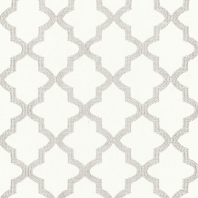 Schumacher Tangier Embroidery Silver Fabric Sample 68343