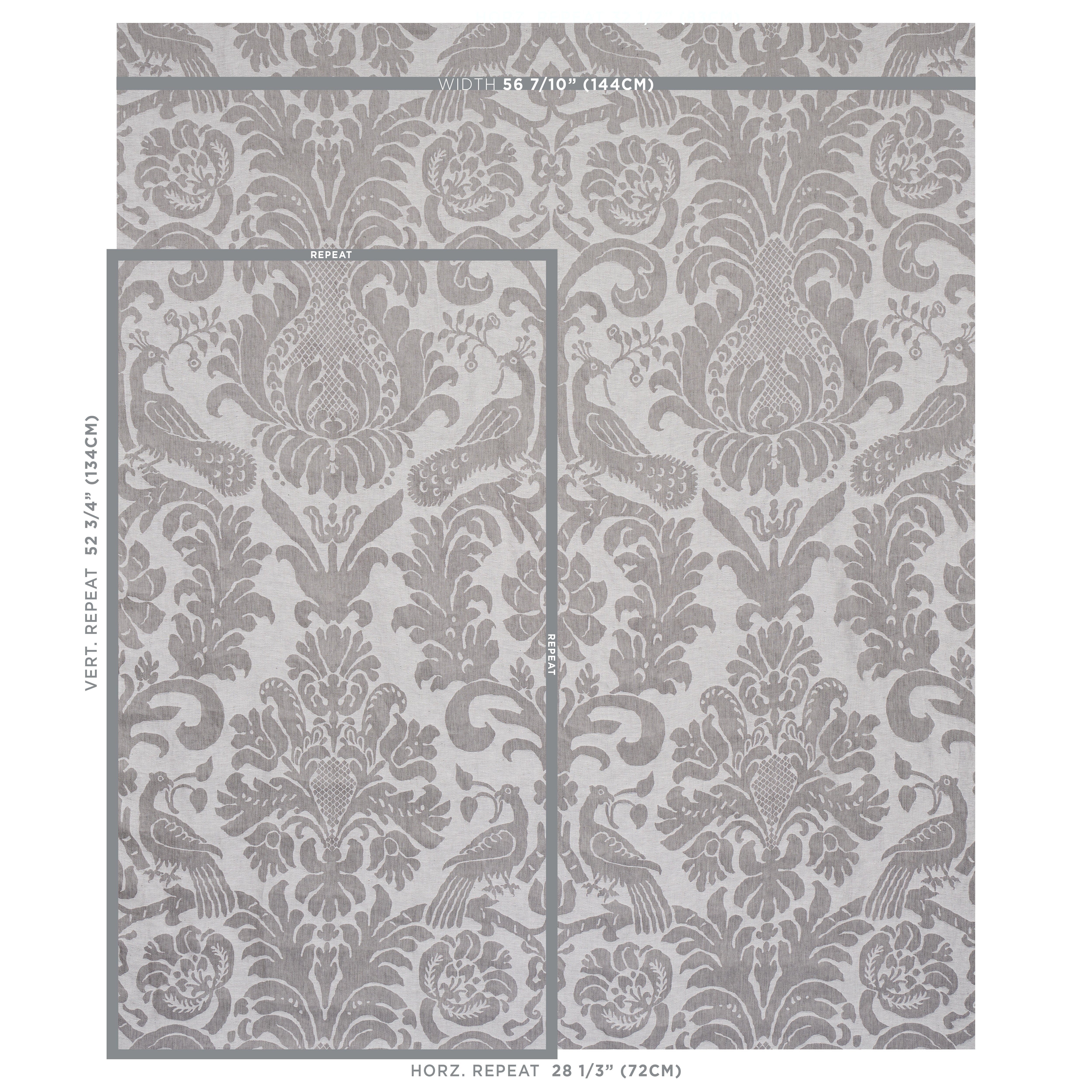 Schumacher Anna Damask Grey Fabric Sample 68436