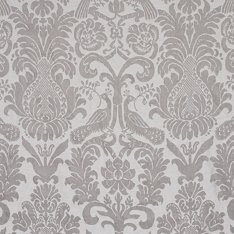 Schumacher Anna Damask Grey Fabric Sample 68436
