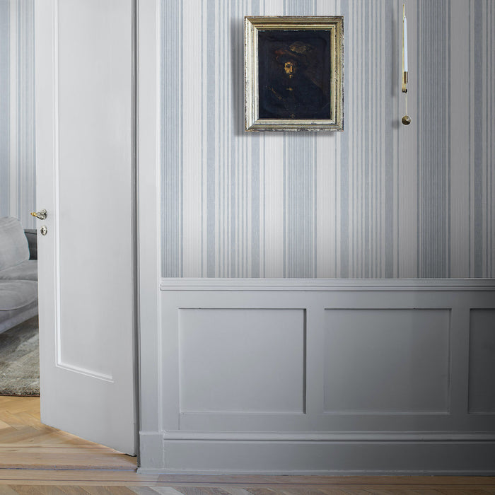 Schumacher Linen Stripe Blue Wallpaper Sample 6860