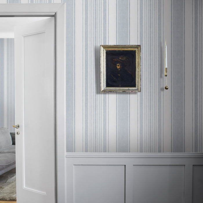 Schumacher Linen Stripe Blue Wallpaper Sample 6860