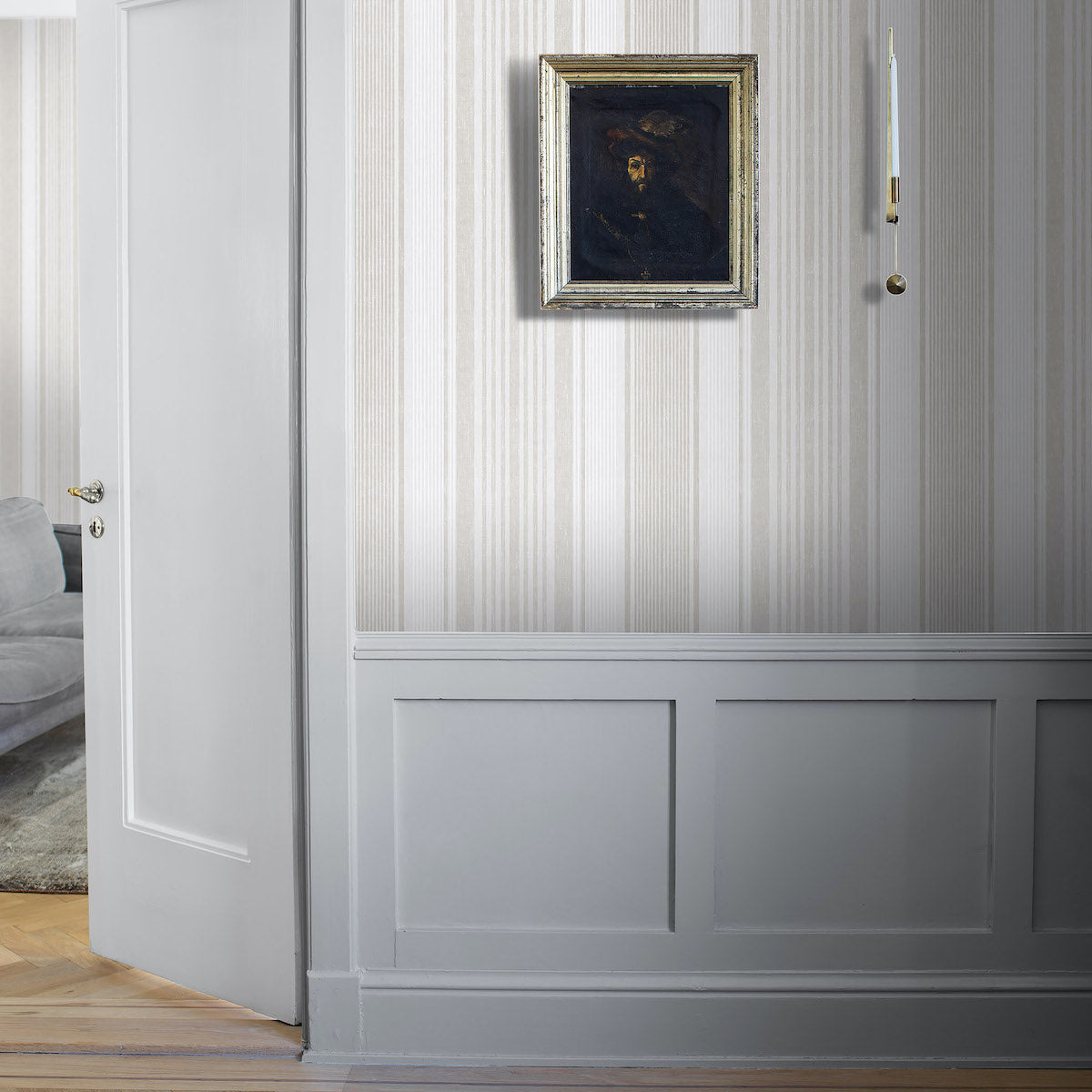 Schumacher Linen Stripe Natural Wallpaper Sample 6861