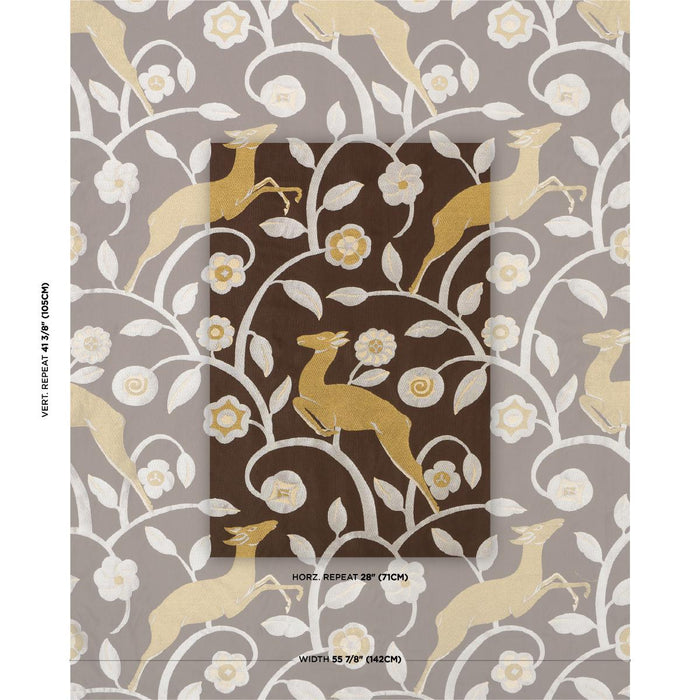 Schumacher Les Gazelles Au Bois Chocolate Fabric Sample 68912
