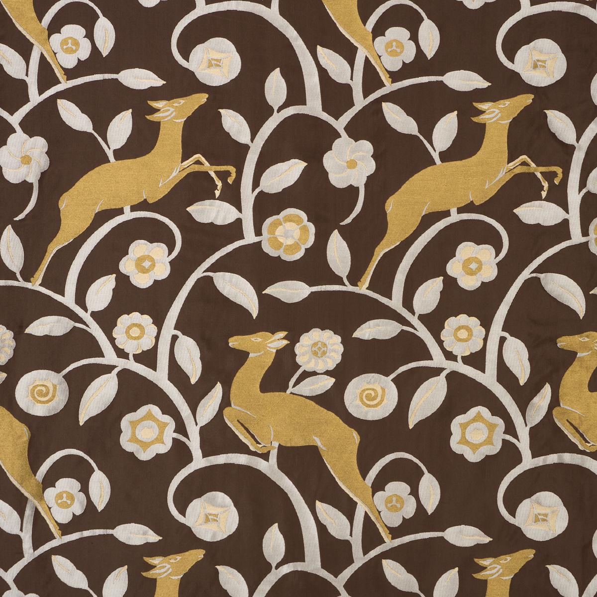 Schumacher Les Gazelles Au Bois Chocolate Fabric 68912