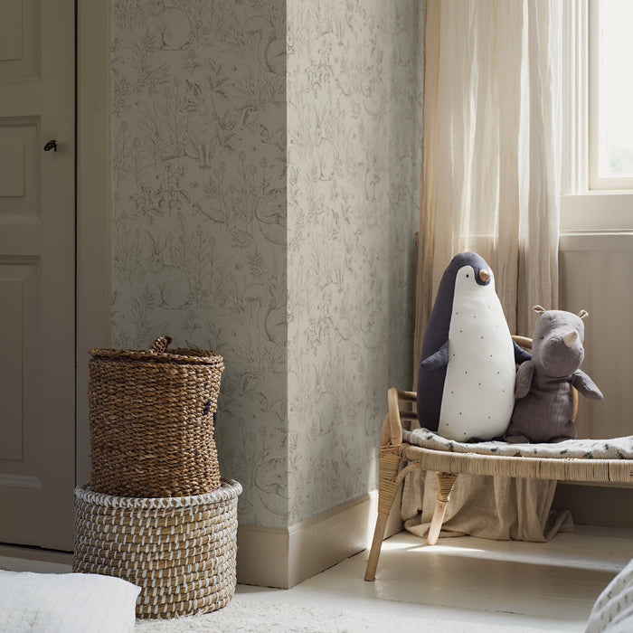 Schumacher Forest Friends Stone Wallpaper Sample 6922