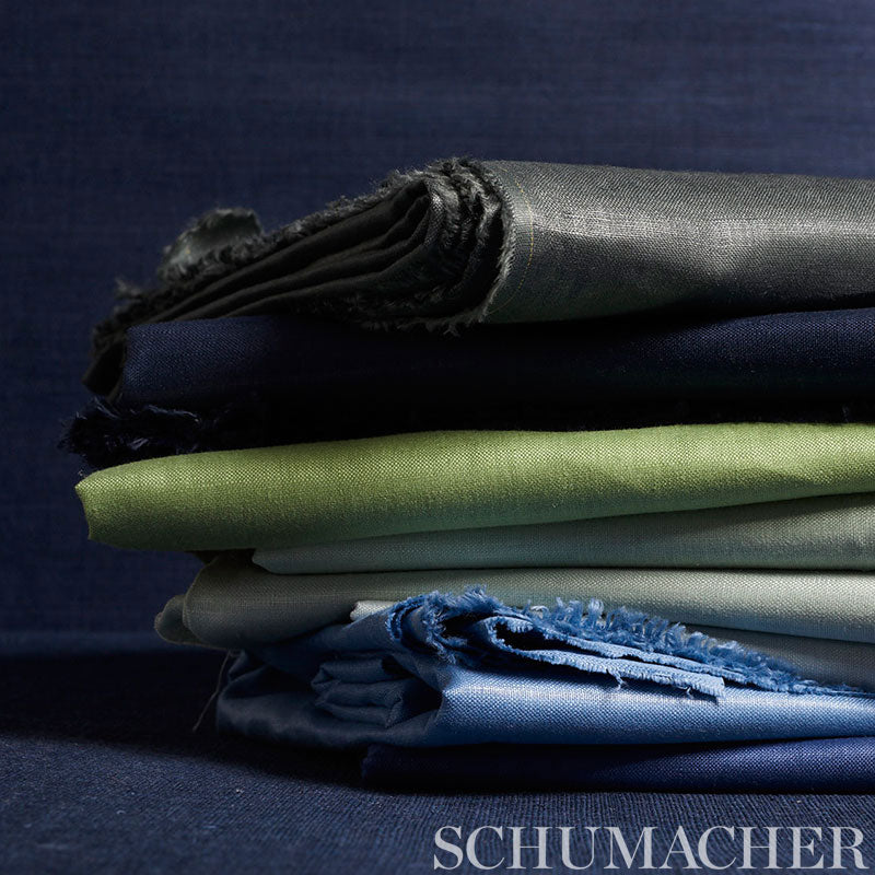 Schumacher Lange Glazed Linen Marine Fabric 69347