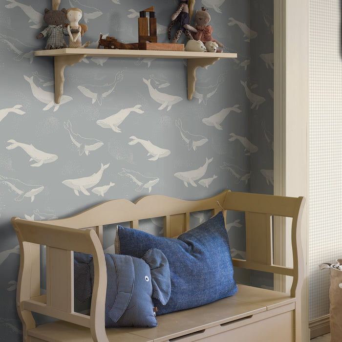 Schumacher Whales Slate Wallpaper Sample 6942