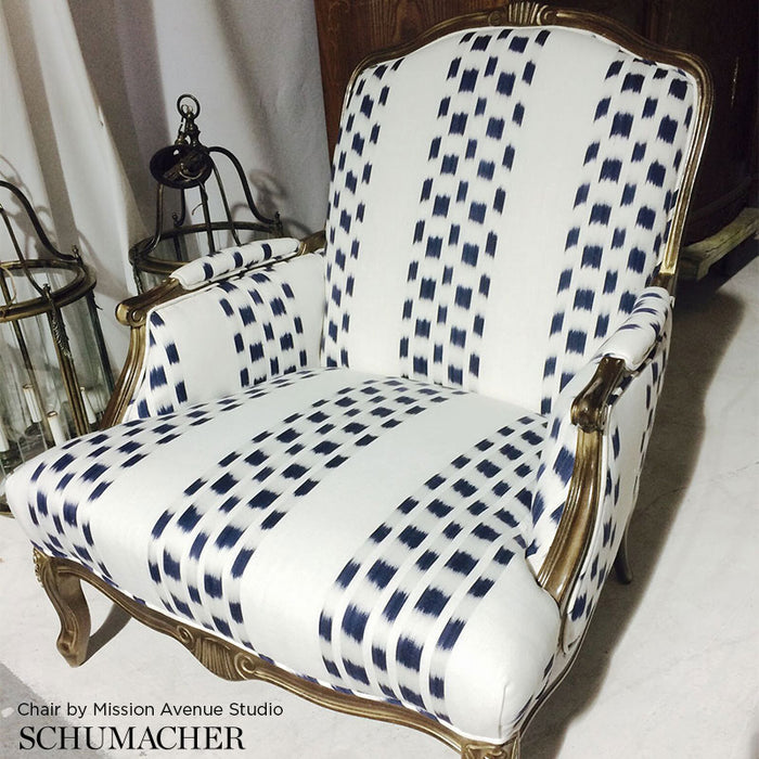 Schumacher Izmir Ikat Stripe Indigo Fabric 69471