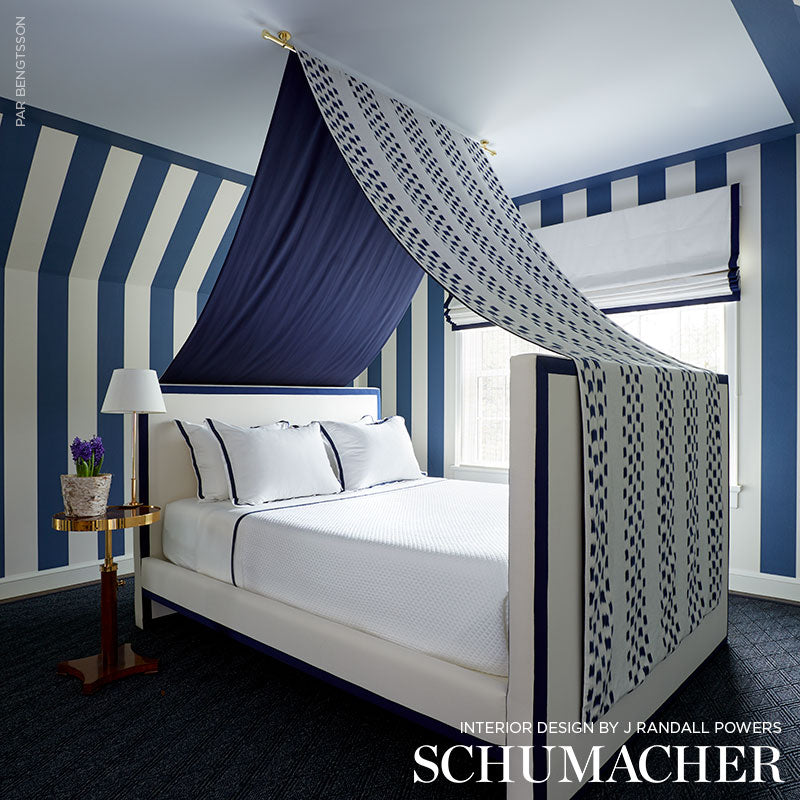 Schumacher Izmir Ikat Stripe Indigo Fabric 69471