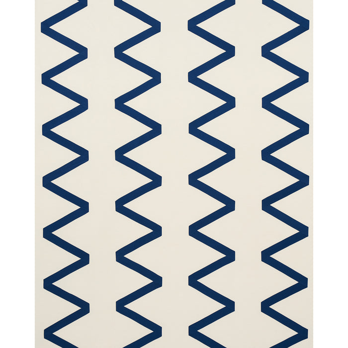 Schumacher Legere Linen Silk Applique Cobalt On Ivory Fabric 69695