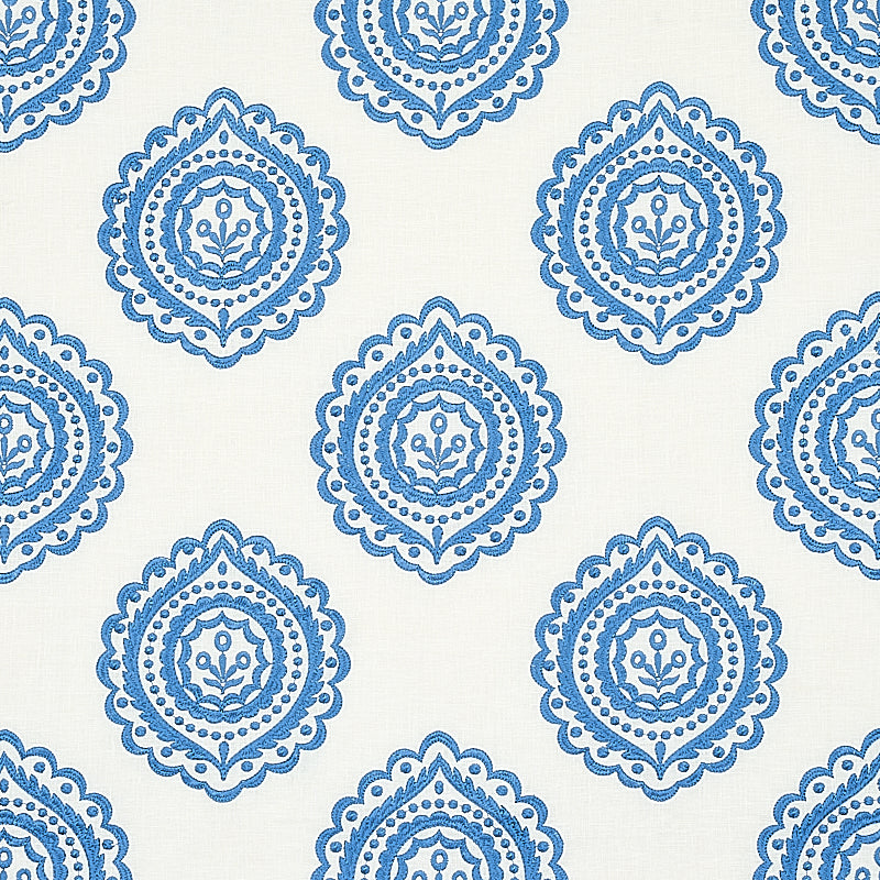 Schumacher Olana Linen Embroidery Blue Fabric 70206