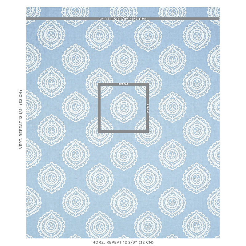 Schumacher Olana Linen Embroidery Sky Fabric Sample 70207