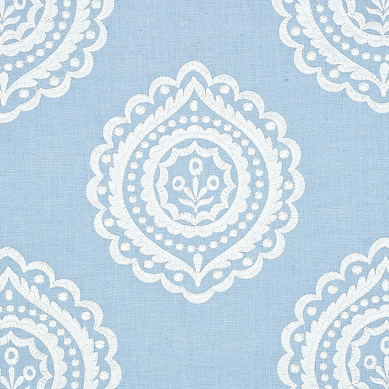 Schumacher Olana Linen Embroidery Sky Fabric 70207