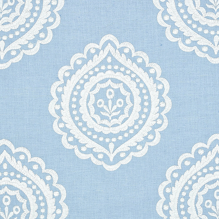 Schumacher Olana Linen Embroidery Sky Fabric Sample 70207