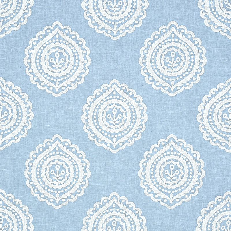 Schumacher Olana Linen Embroidery Sky Fabric Sample 70207