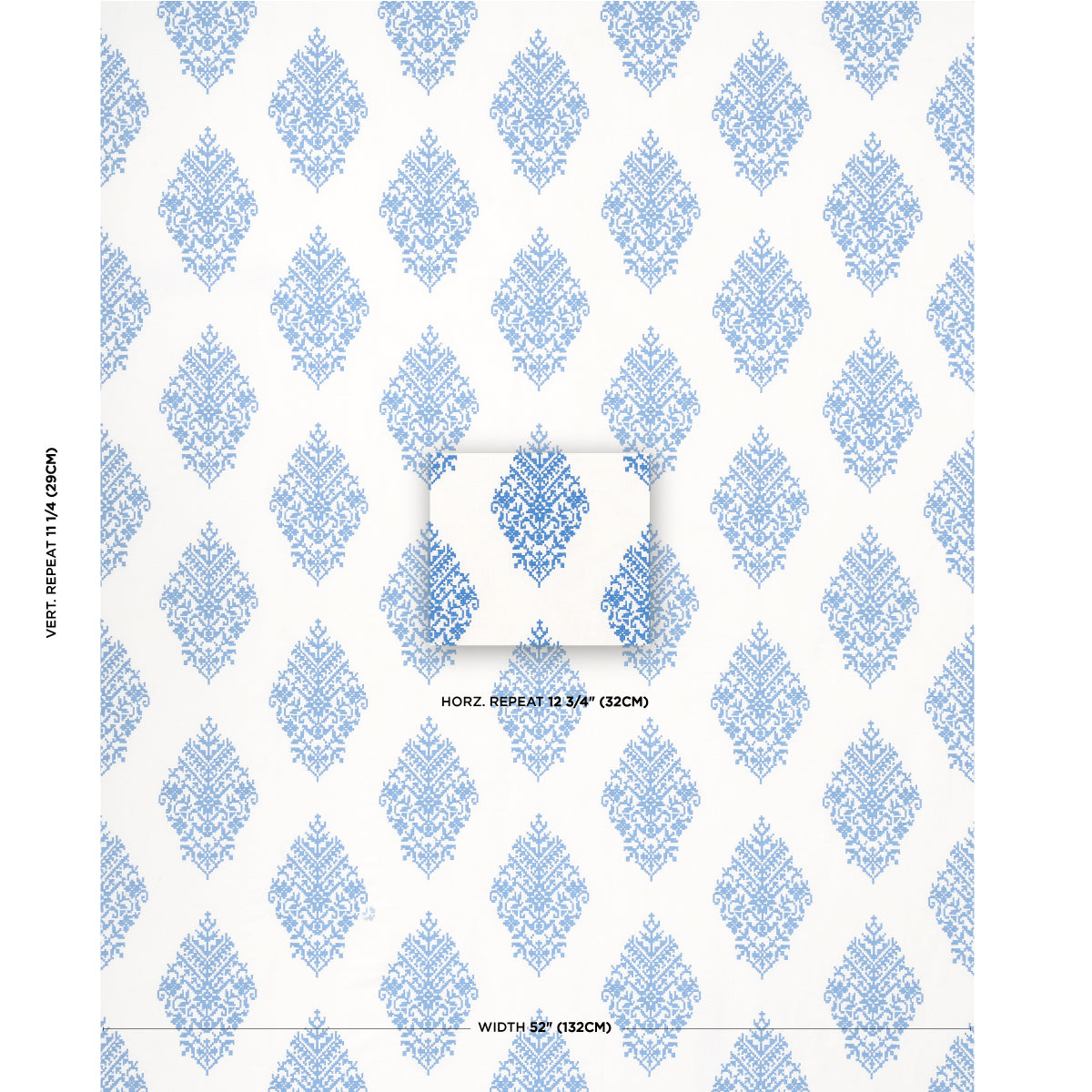 Schumacher Zinda Embroidery Blue On Ivory Fabric Sample 70225