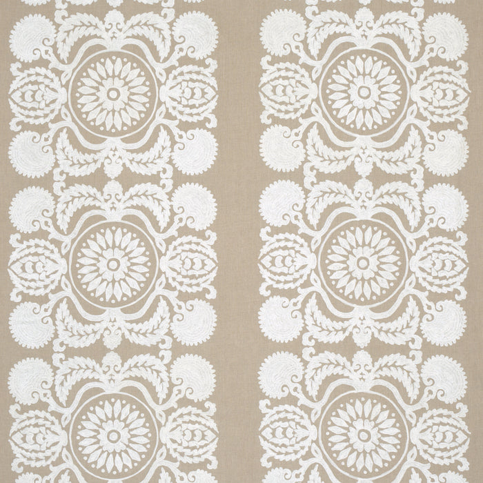 Schumacher Castanet Embroidery Natural Fabric Sample 70264