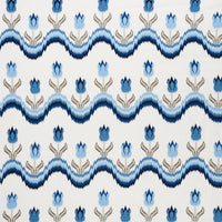 Schumacher Tulip Flamestitch Embroidery Blue Fabric 70272