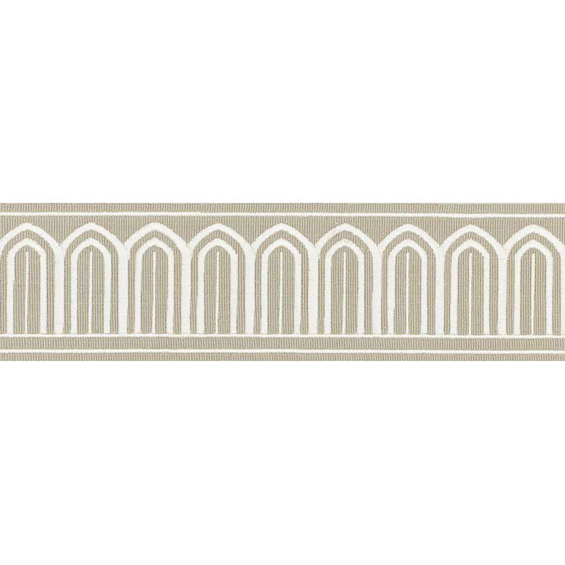 Schumacher Arches Embroidered Tape Medium Taupe Trim Sample 70765