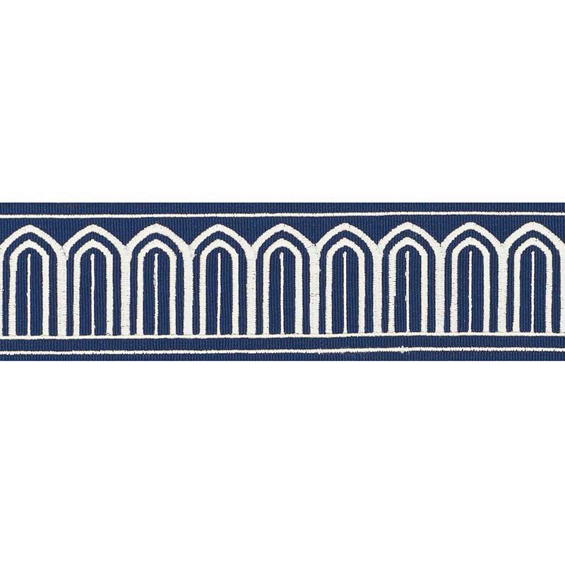 Schumacher Arches Embroidered Tape Medium Marine Trim Sample 70767